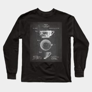 Tea Cup Patent - Tea Coffee Lover Home Kitchen Décor Art - Black Chalkboard Long Sleeve T-Shirt